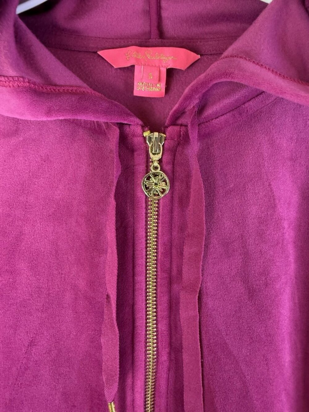 Lilly Pulitzer Larina Velour Zip Up Hoodie Hooded Sweatshirt Purple - Picture 8 of 11